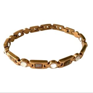 Mother of Pearl Crystal Steel Magnetic Bracelet with Extenders